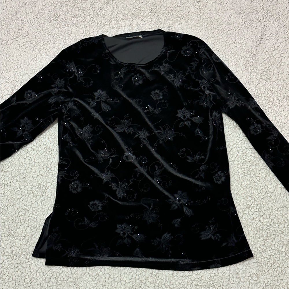 Source Unknown Black Floral Patterned Top